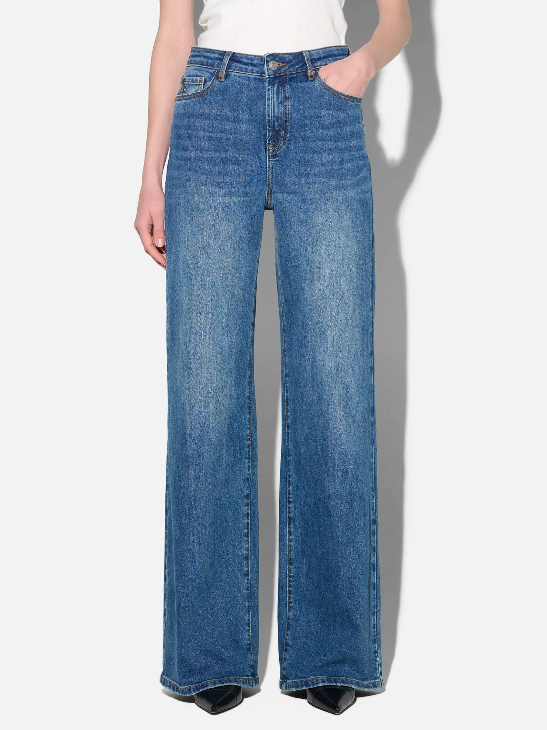 straight mid rise jeans dames stretch janice