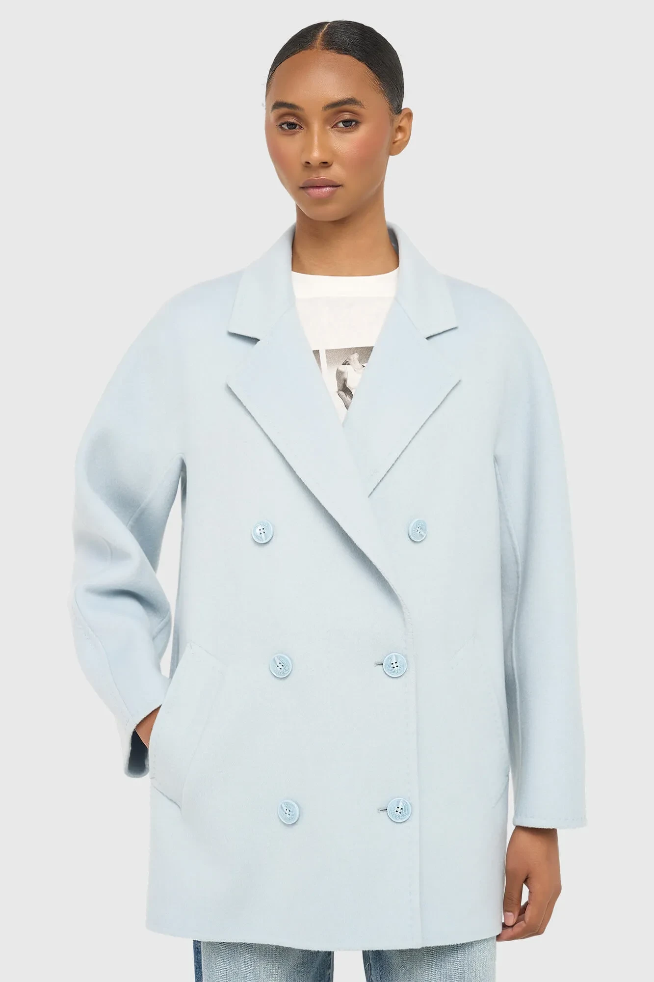 Cashmere Caban Jas Dames Double Face Kennedy Blauw
