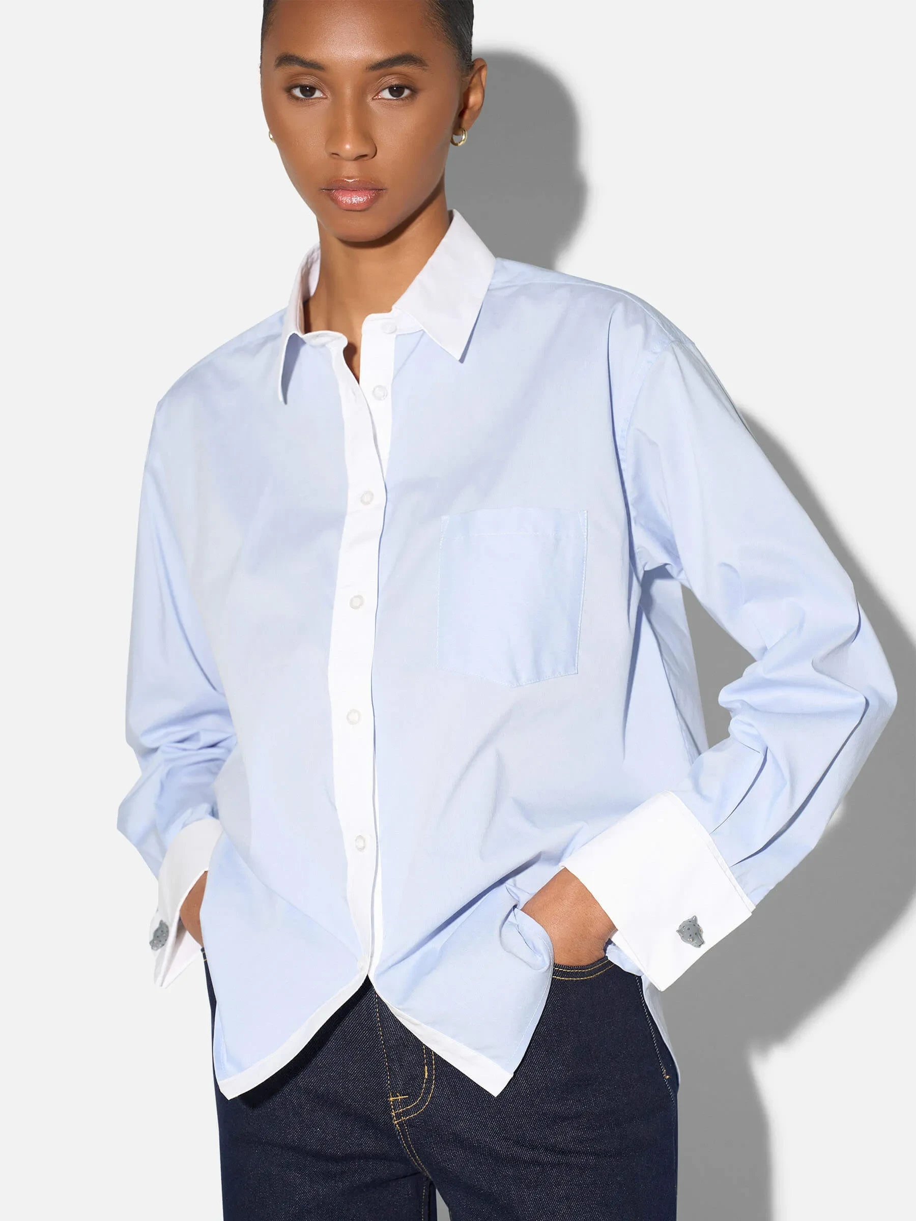 Blauwe Blouse Dames Katoen Boyfriend Russ