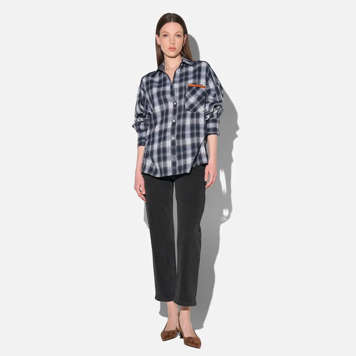 Blauwe Dames Blouse Katoen Oversized Ruiten Phil