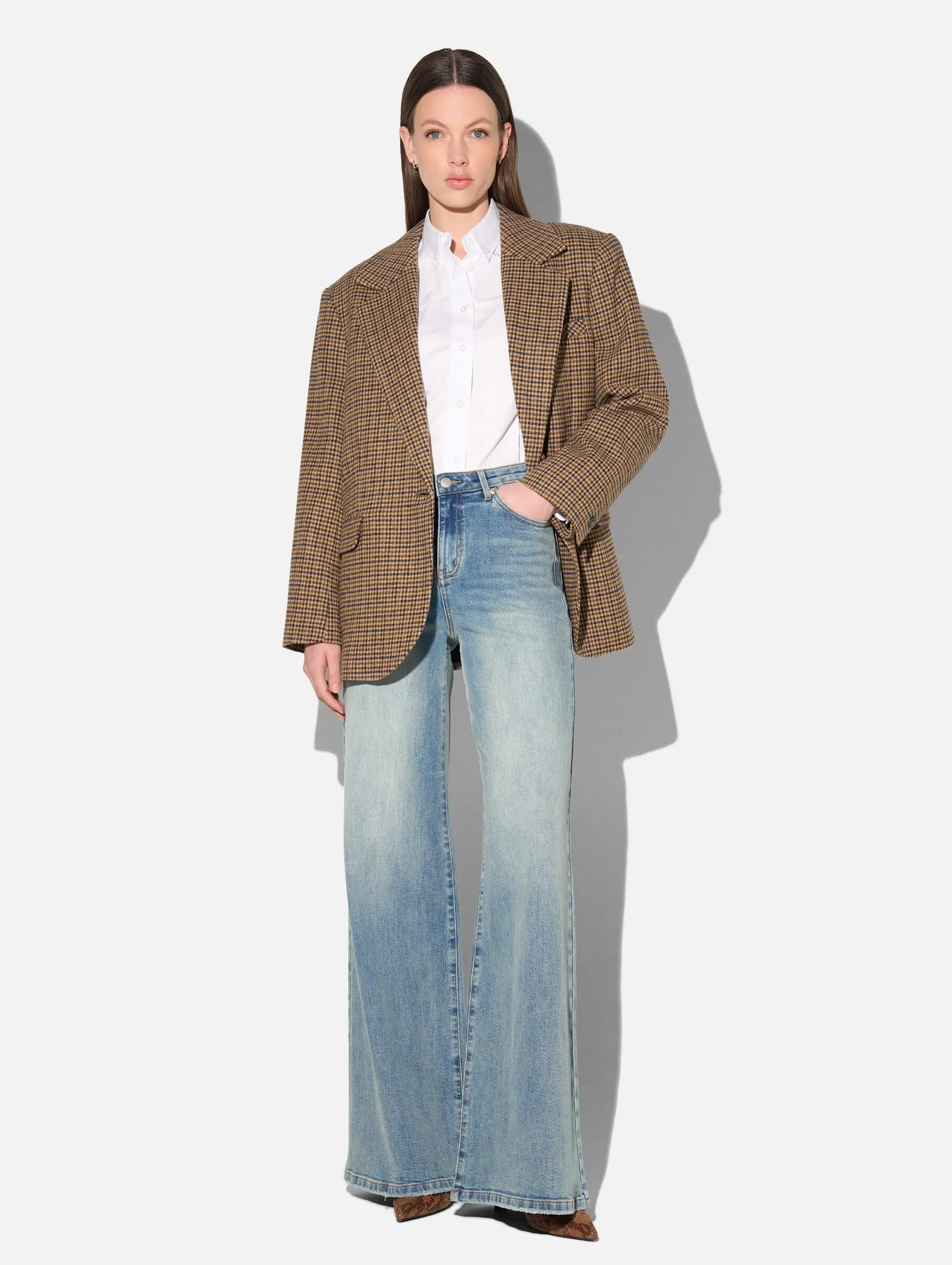 Blazer Dames Boyfriend Bruin Ruit Oxen