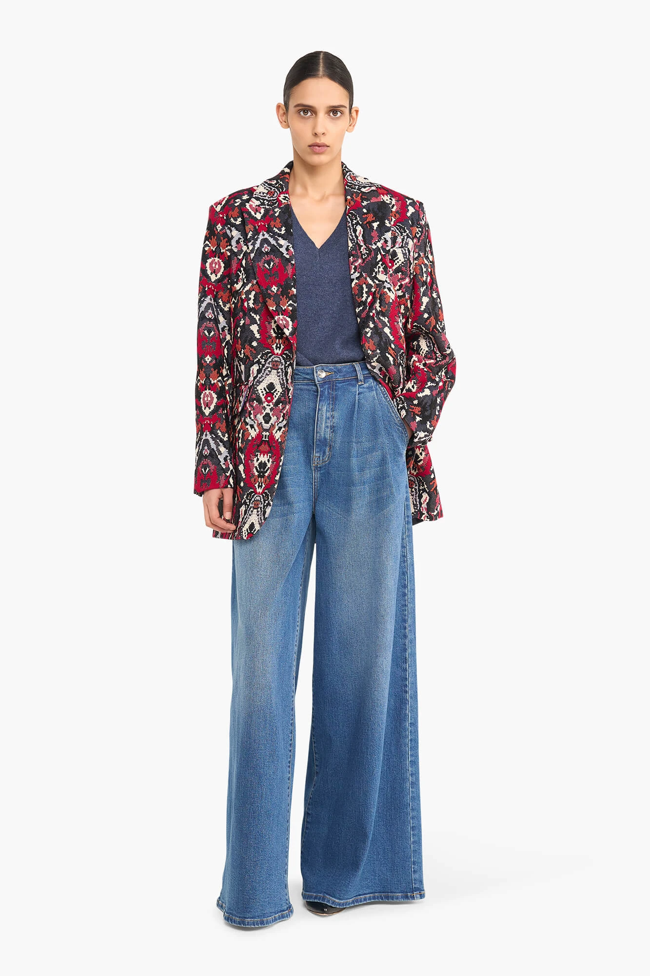 Oversized Blazer Dames Jacquard Hank Aztec Rood