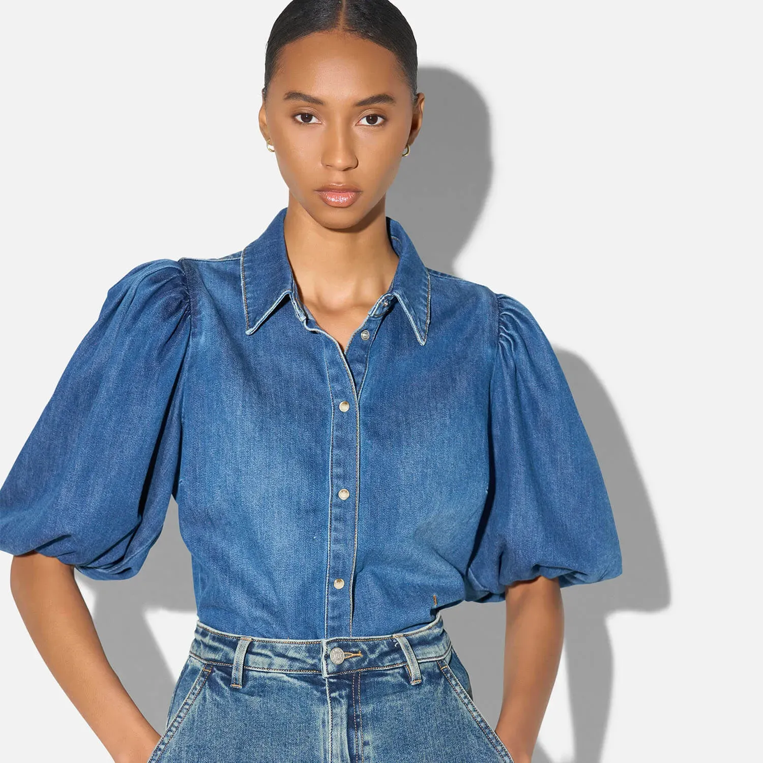 Blouse Dames Denim Pofmouw Lars Blauw 258