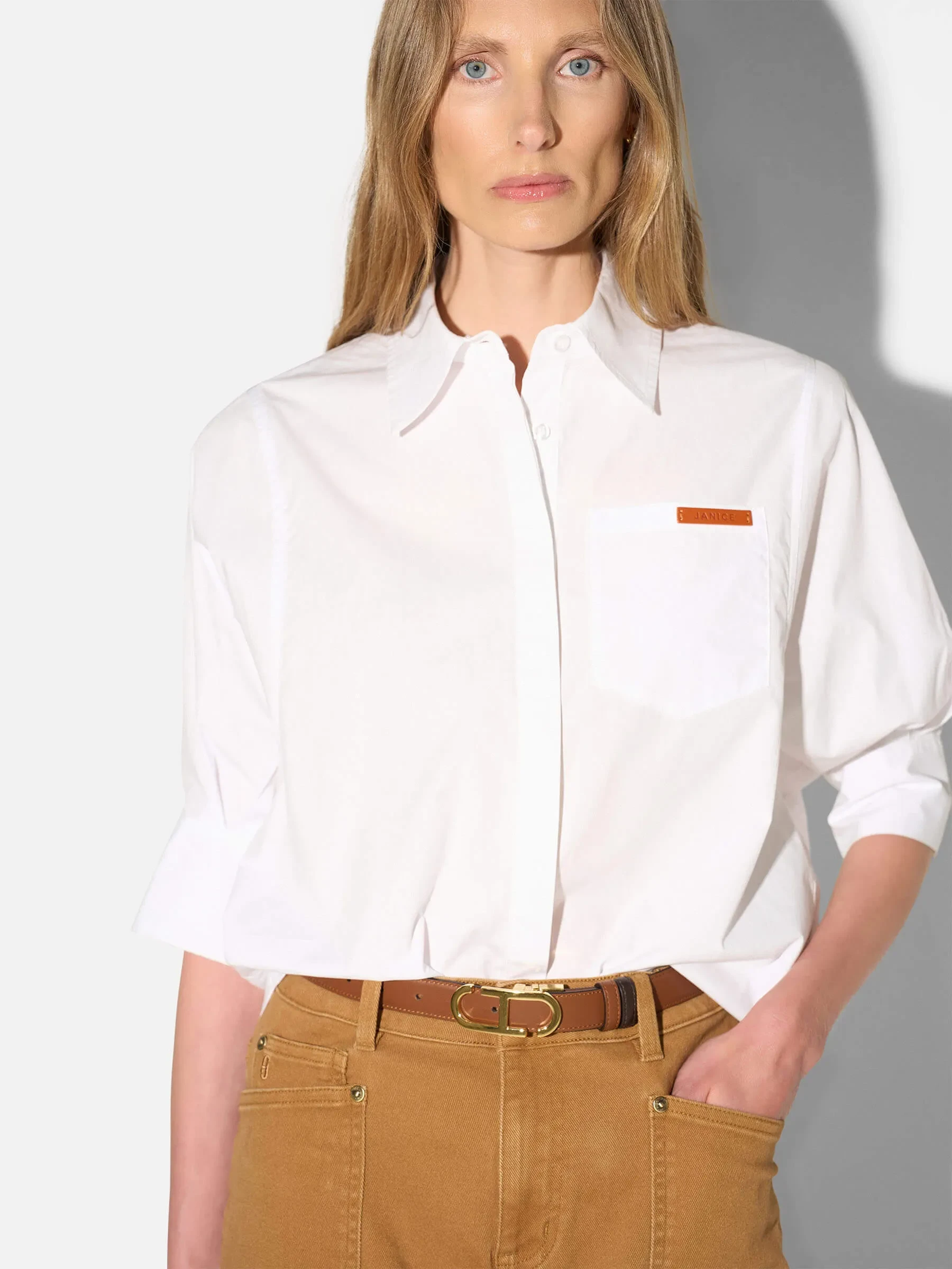 Blouse Dames Korte Mouw Katoen Wit Seattle