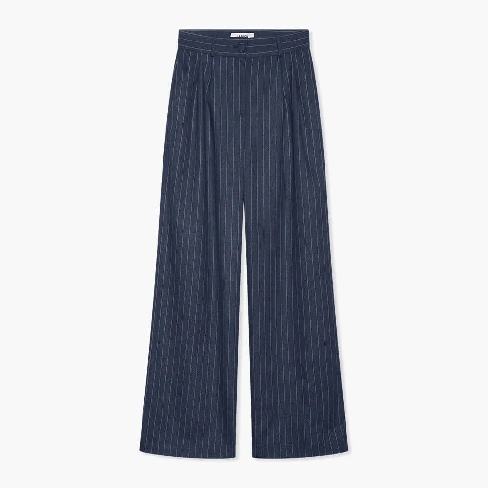 Broek Dames Wijde Pijp Streep Dollar Blauw