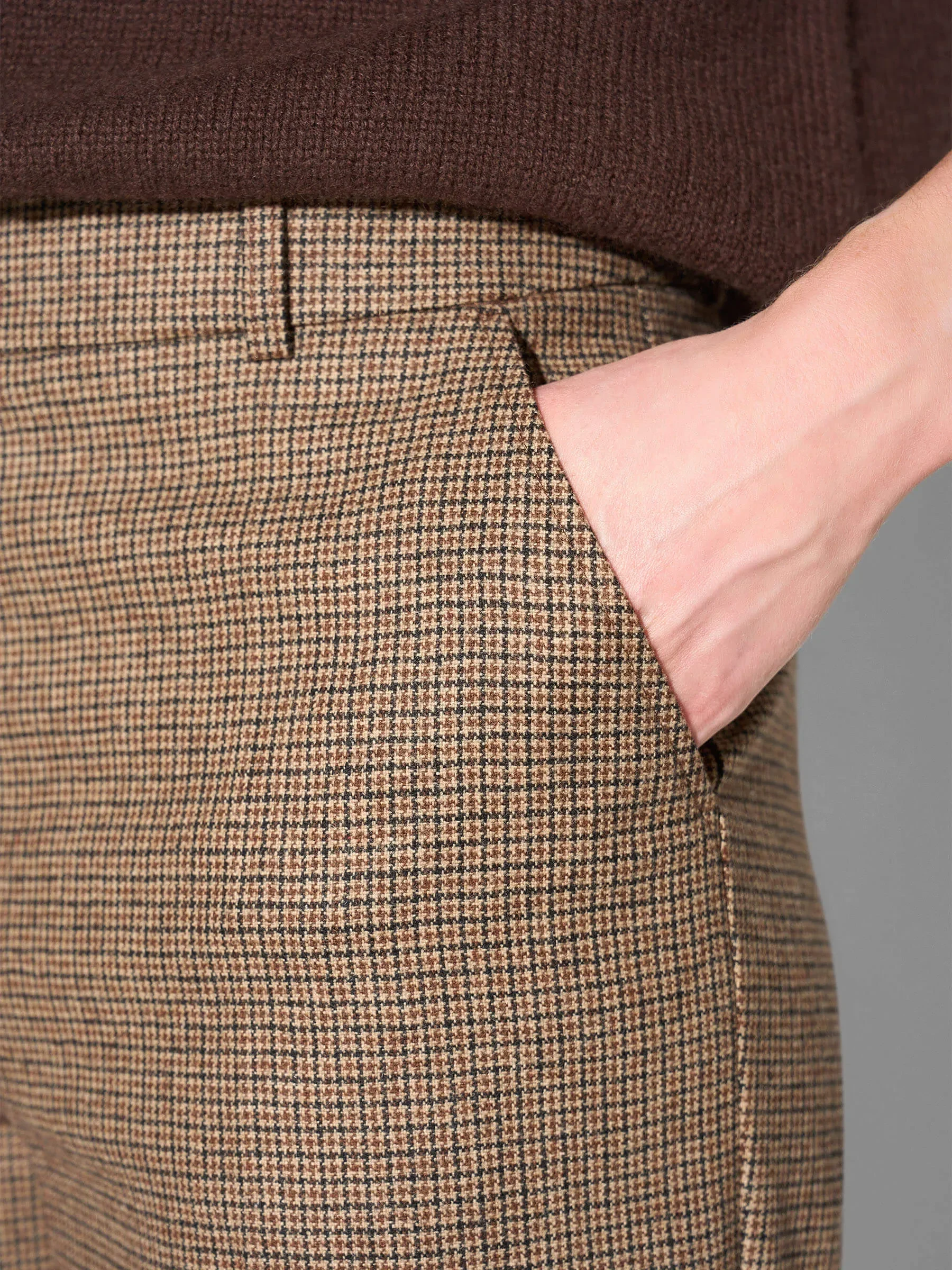 Broek Dames Rechte Wijde Pijp Bruin Kleine Ruit Emil