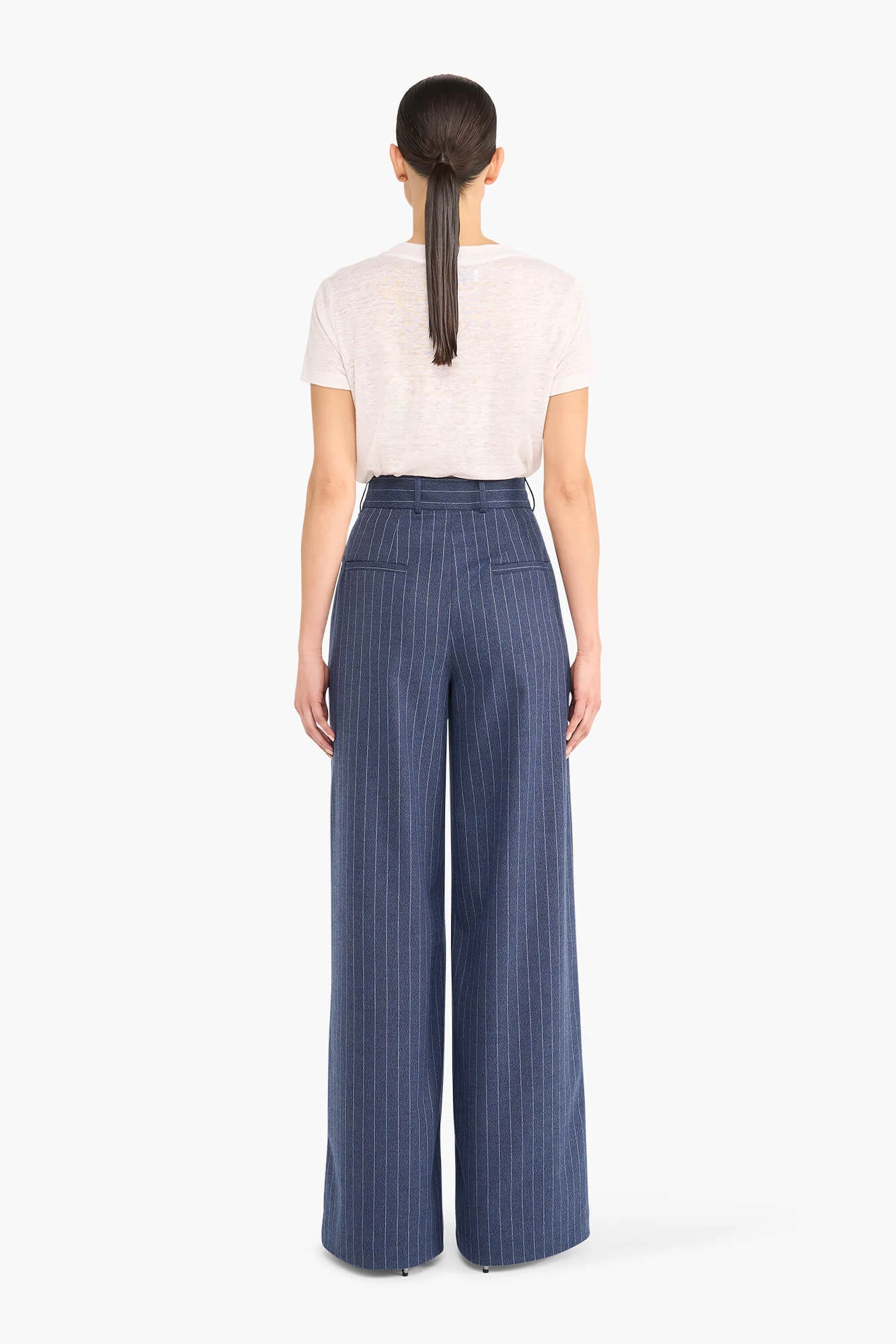 Broek Dames Wijde Pijp Streep Dollar Blauw