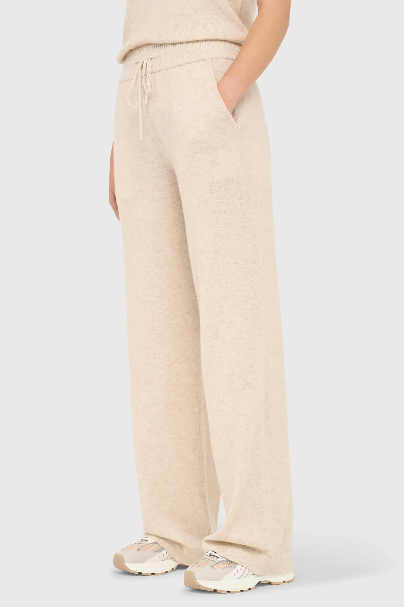Cashmere Broek Wijde Pijp Dames Eldon Beige