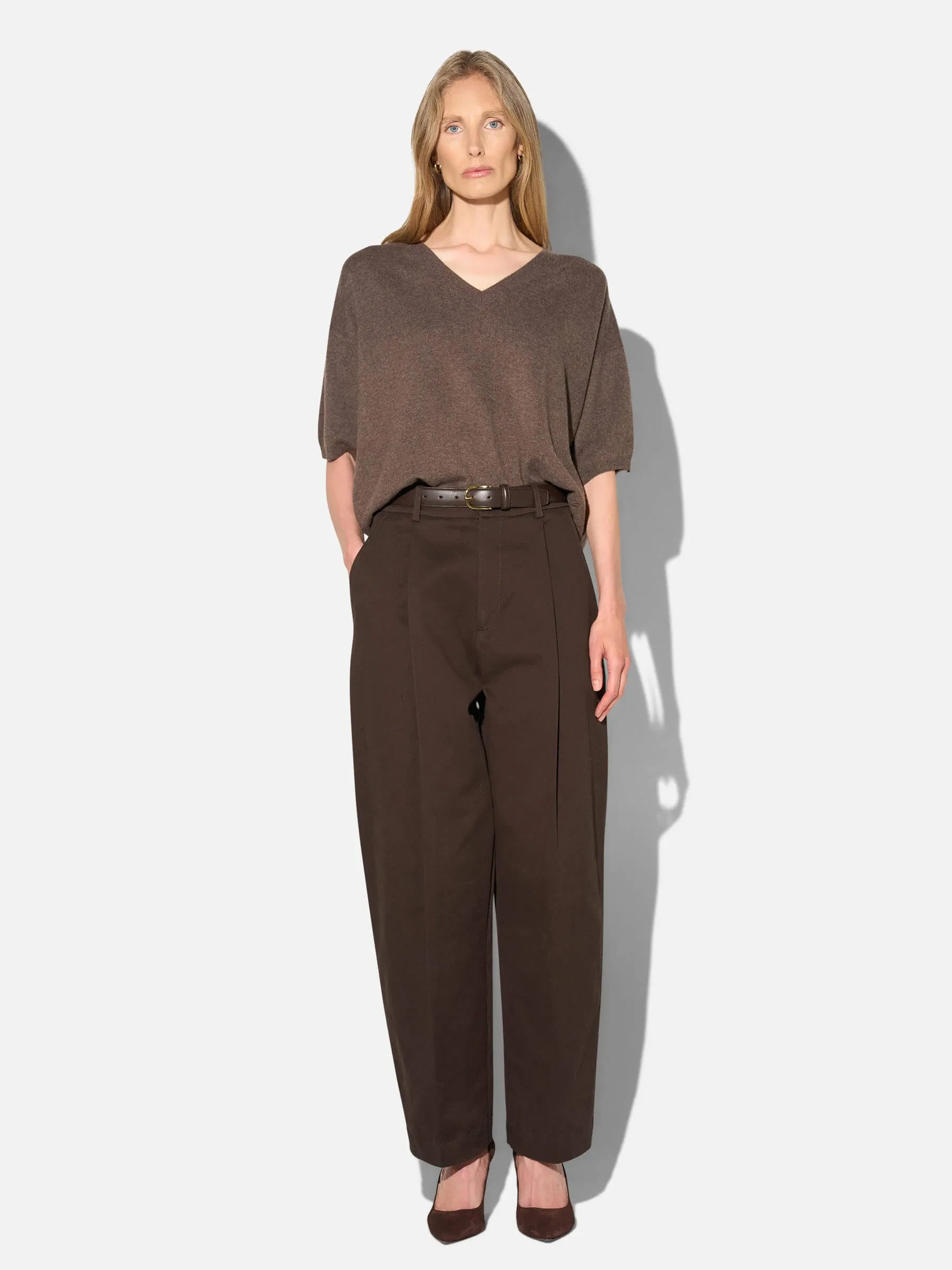 Cashmere Dames Trui V Hals Romeo Bruin