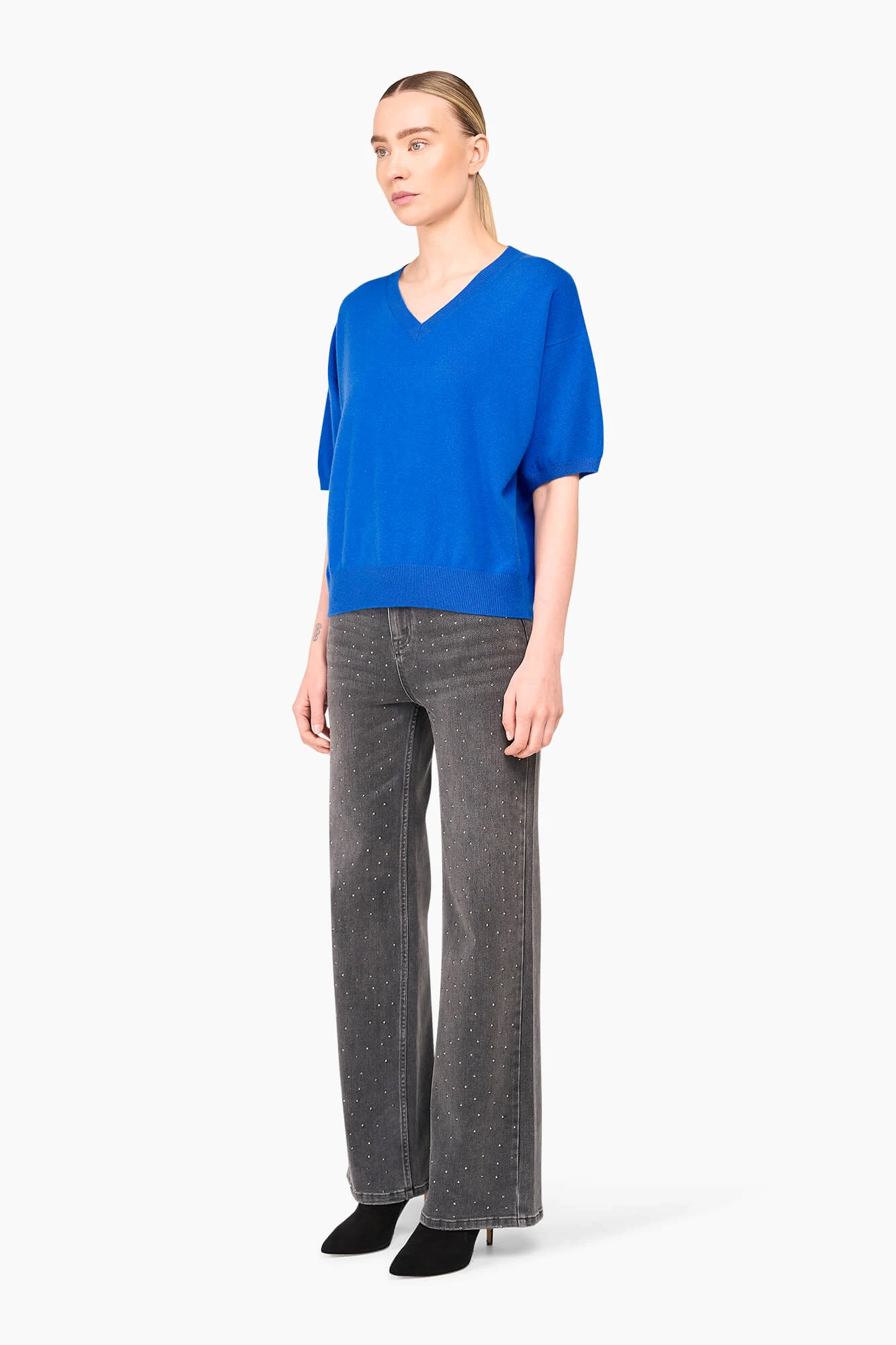 Cashmere Trui Dames Korte Mouw Romeo Blauw