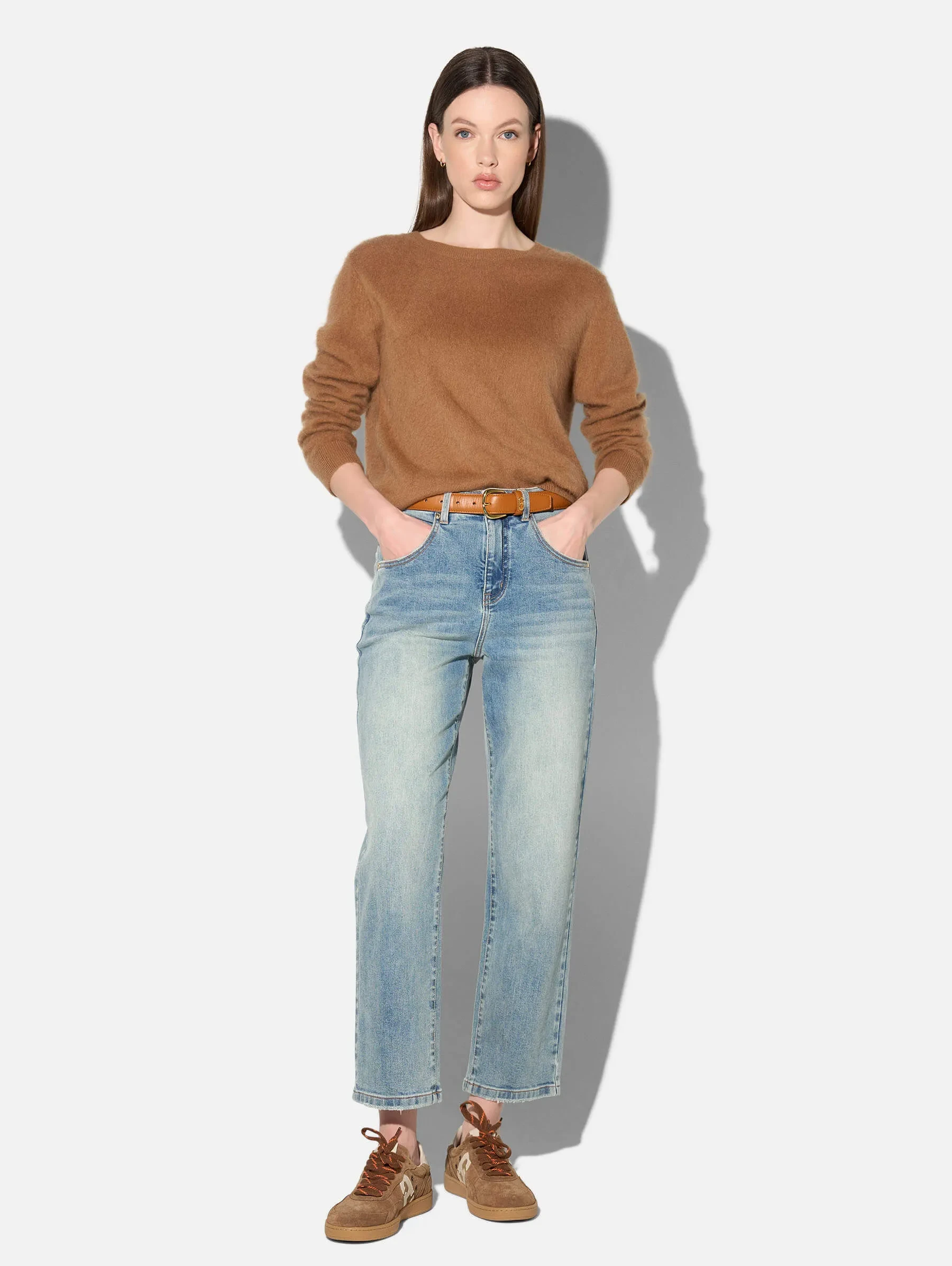 Dames Trui Ronde Hals Gebrushed Merino Wol Eon Camel