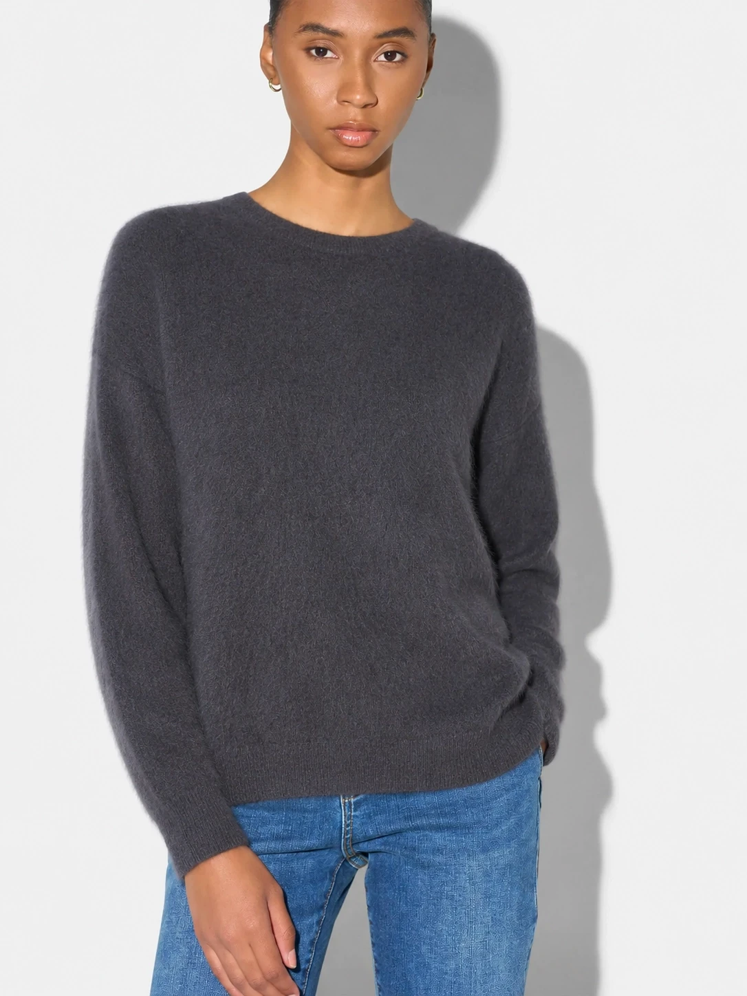 Dames Trui Ronde Hals Gebrushed Merino Wol Eon Grijs