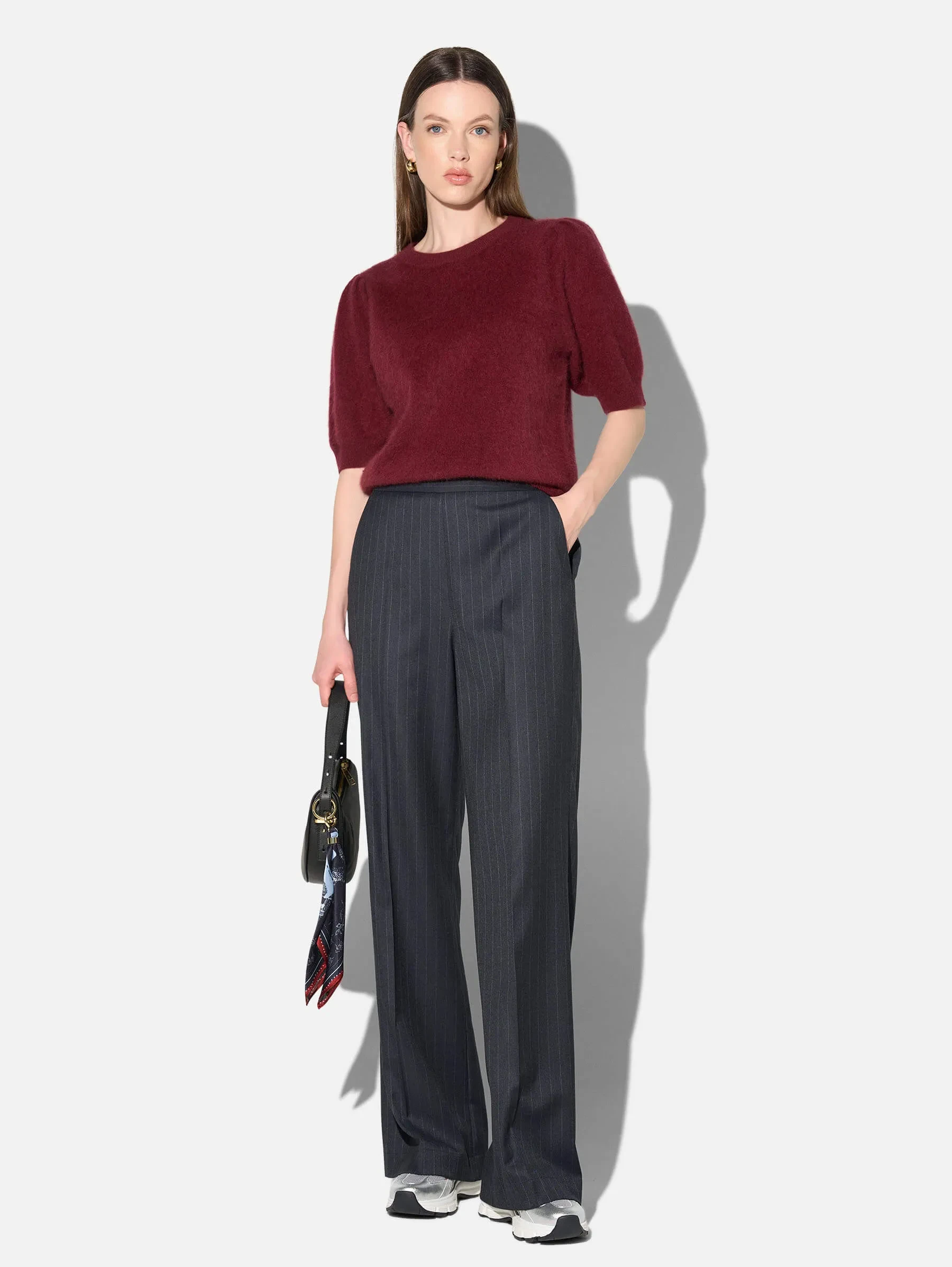 Dames Trui Ronde Hals Pofmouw Gebrushed Merino Wol Peyton Burgundy