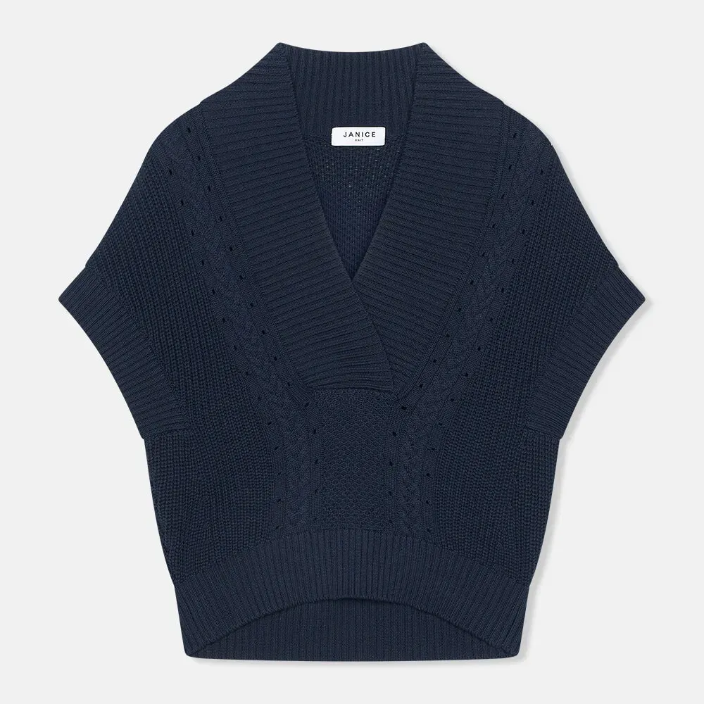 Katoenen Spencer Vest Kabel Dames Viggo Blauw