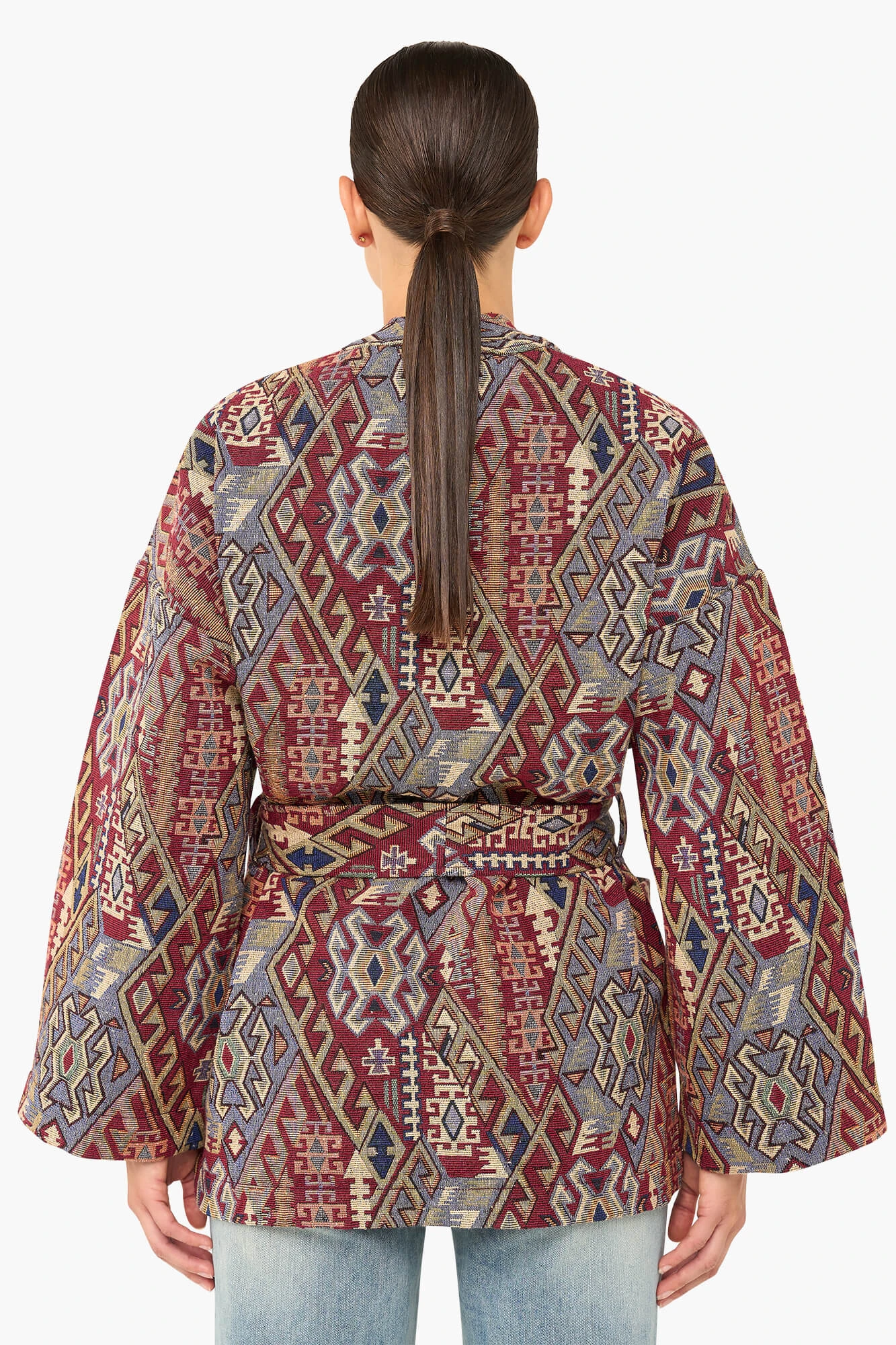 Kimono Dames Jacquard Preston Aztec Rood