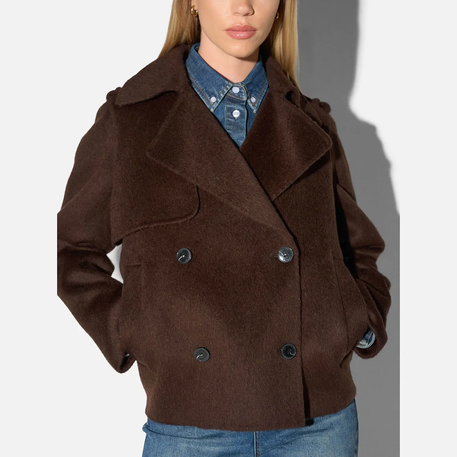 Korte Trench Dames Jas Yak Wol Jean Bruin