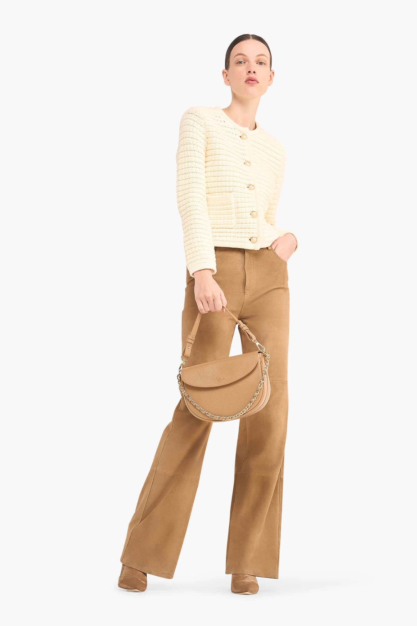 Leren Broek Dames Suede Rechte Pijp Jason Cognac