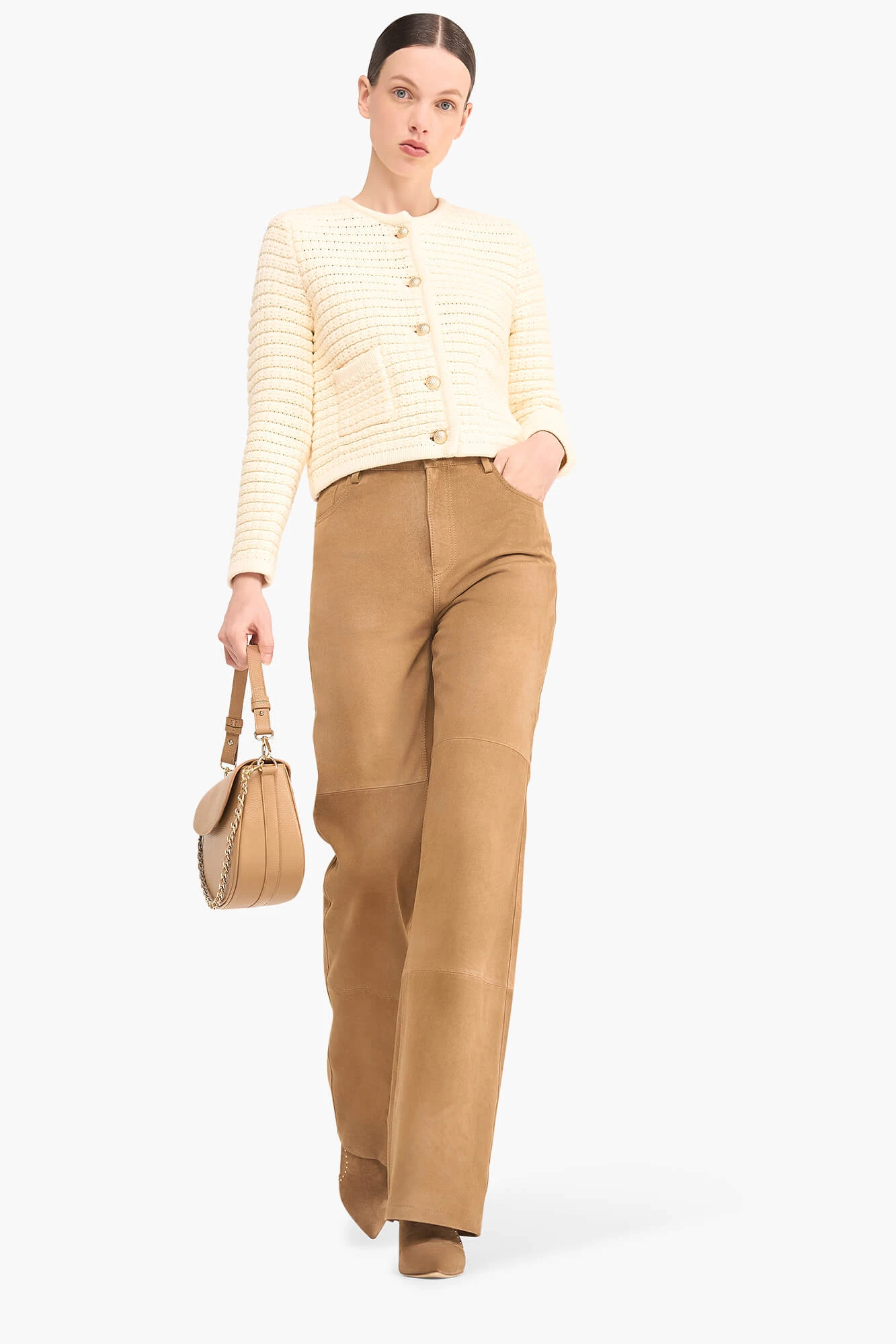 Leren Broek Dames Suede Rechte Pijp Jason Cognac