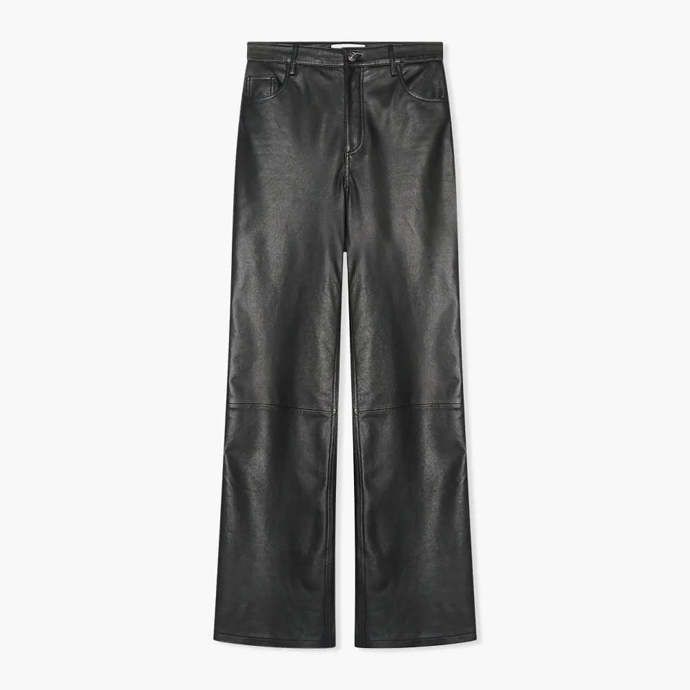 Leren Broek Dames Rechte Pijp Jason Zwart