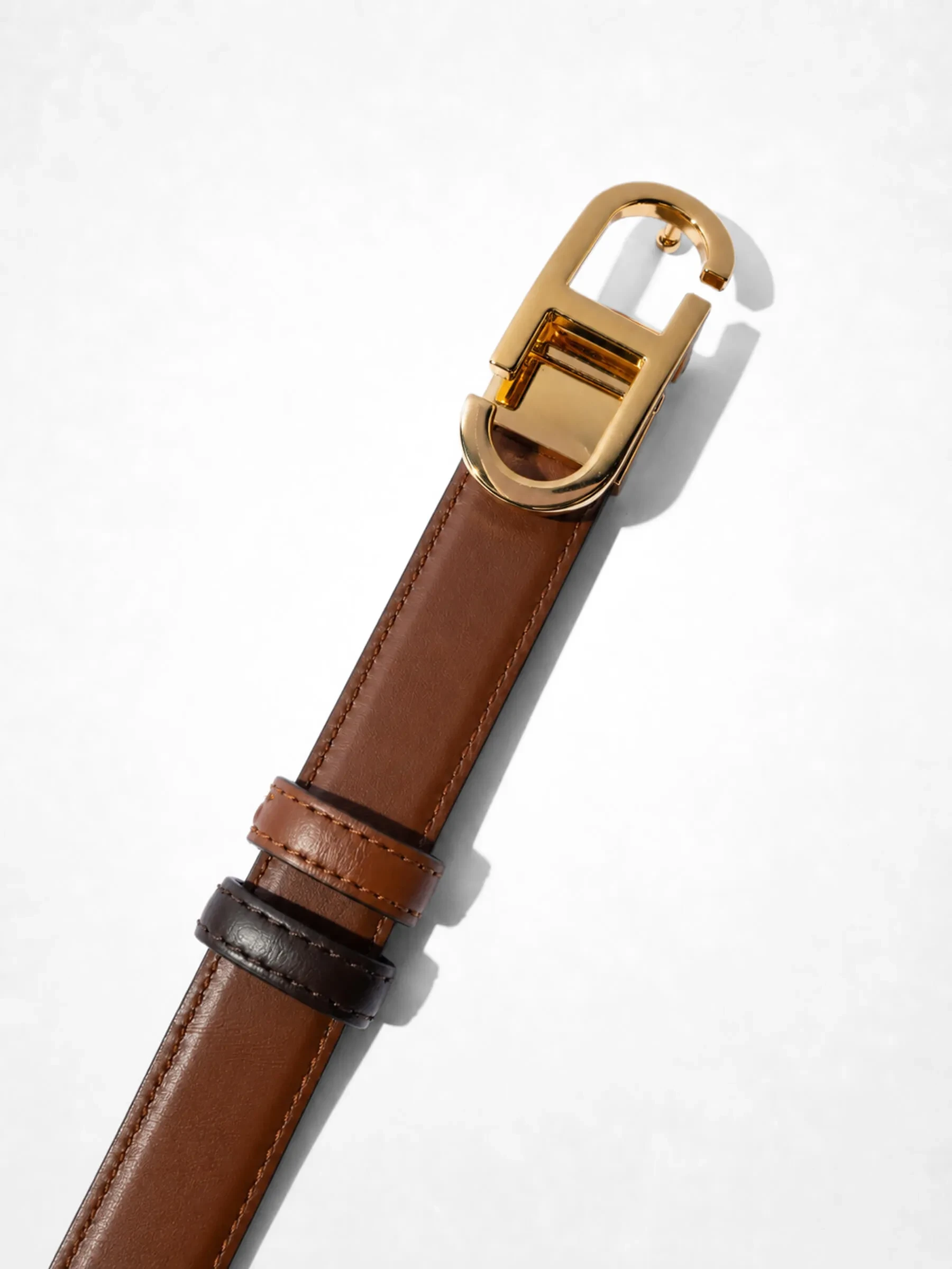 Leren Dames Riem Reversible Goud Trophy Tabacco Bruin