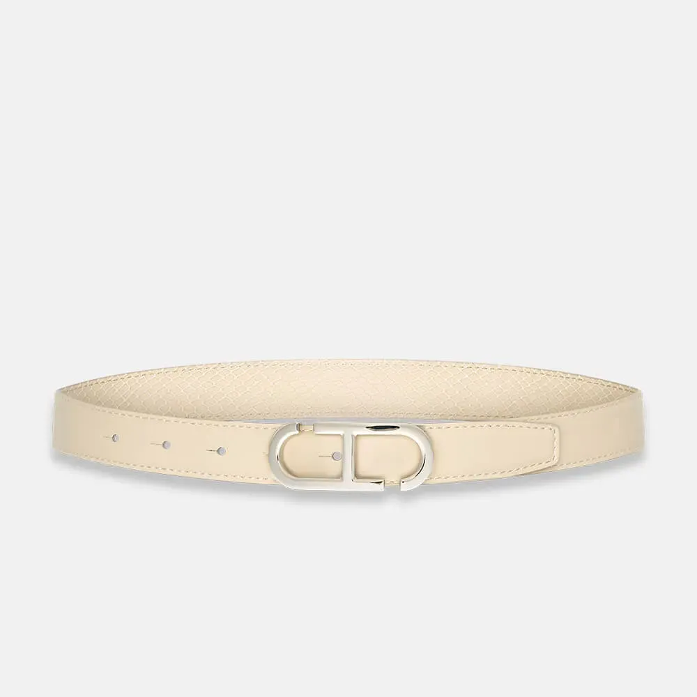 Leren Dames Riem Reversible Off White Creme Zilver Trophy Buckle