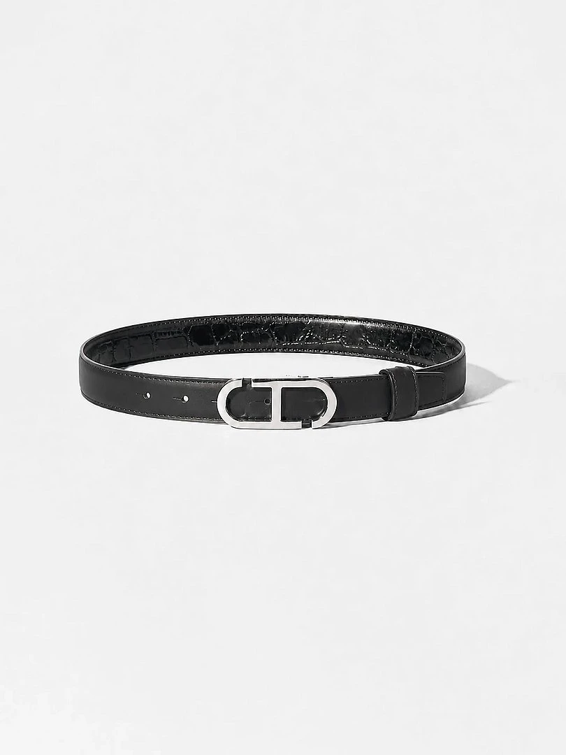 Leren Dames Riem Reversible Zwart Croco Zilver Trophy Buckle