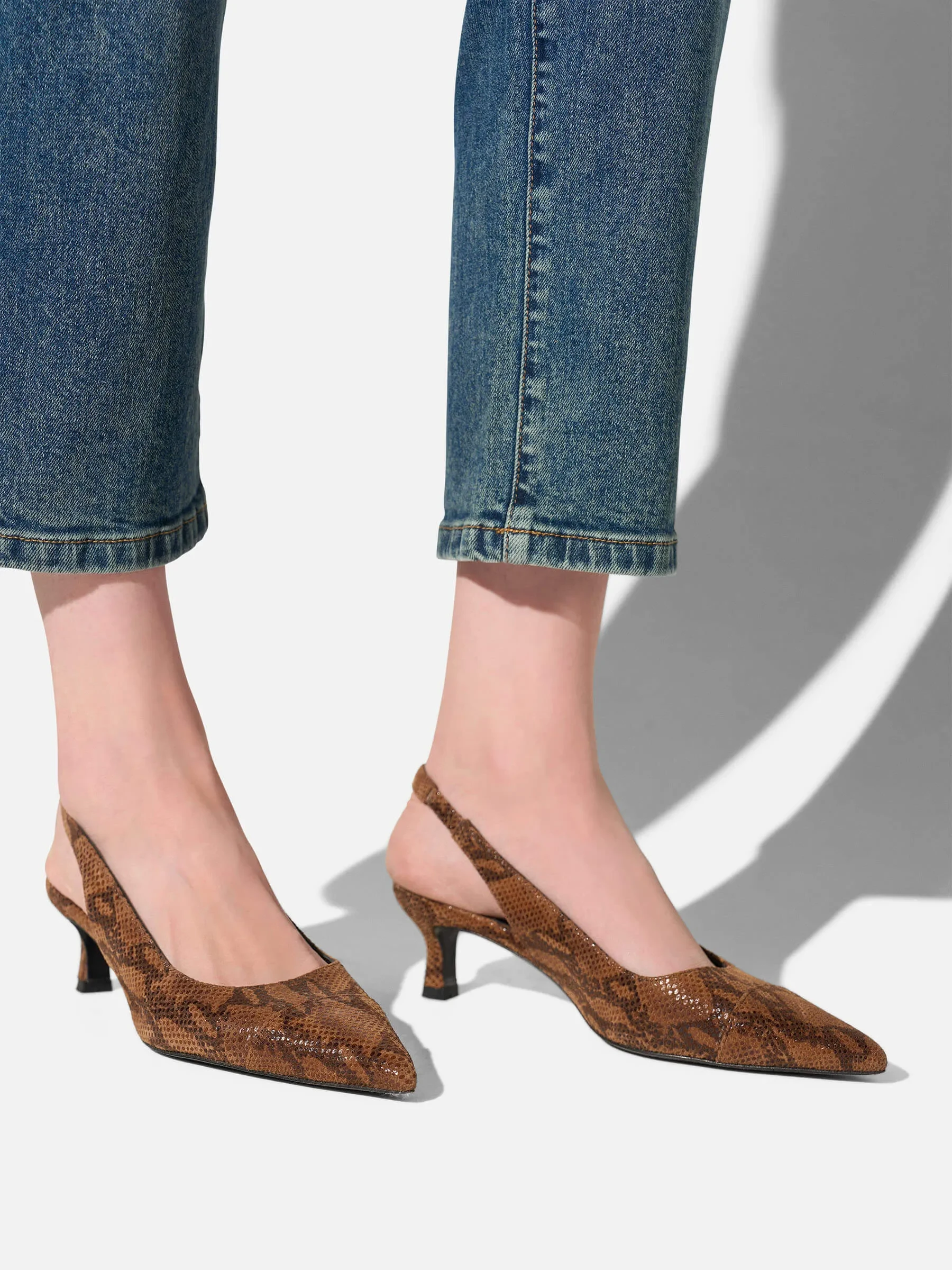 Leren Slingback Pumps Daylon Slangenprint Bruin