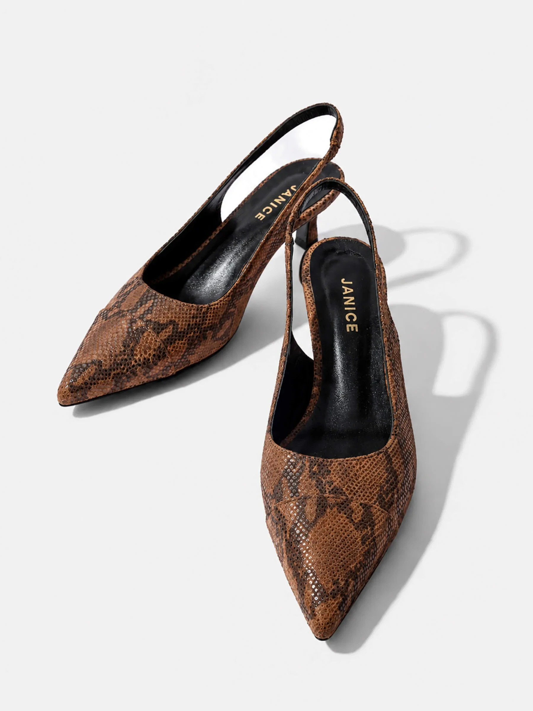 Leren Slingback Pumps Daylon Slangenprint Bruin