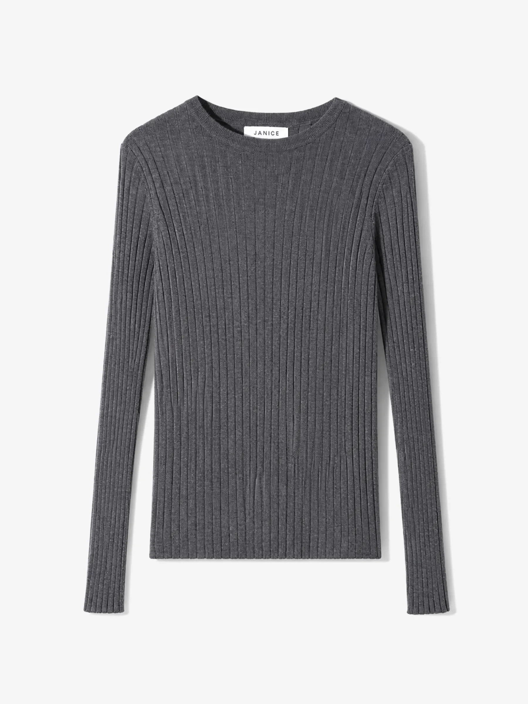 Merino Wollen Rib Truitje Lange Mouw Lyle Grijs
