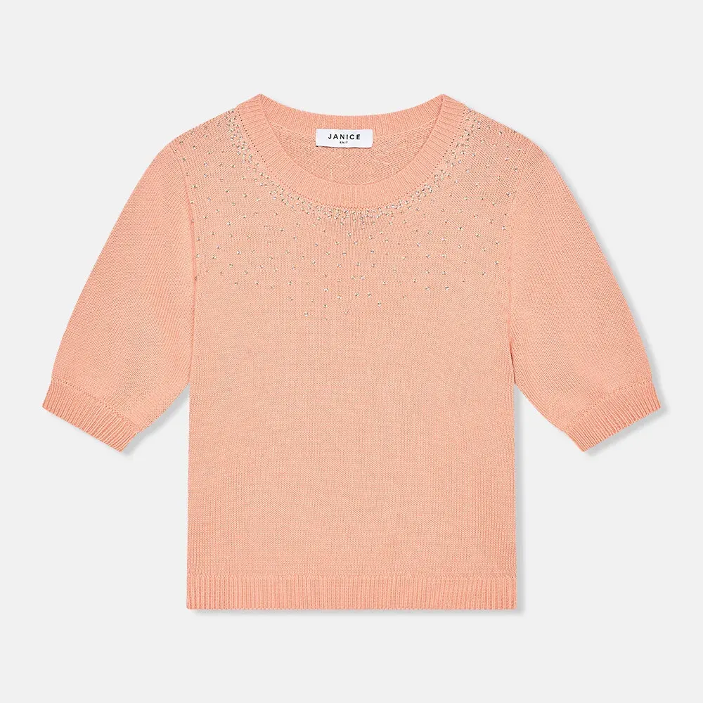 Peach Katoenen Dames Truitje Met Steentjes Barret