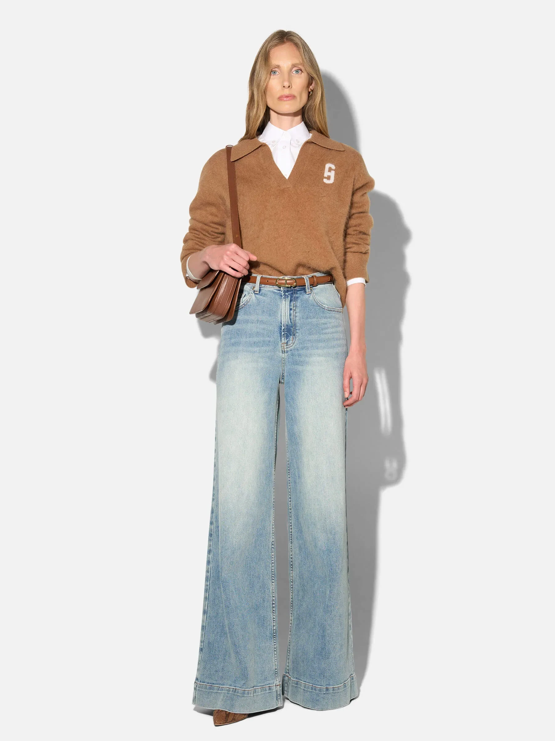 Polo Hals Dames Trui Merino Wol Cashmere Resort Camel
