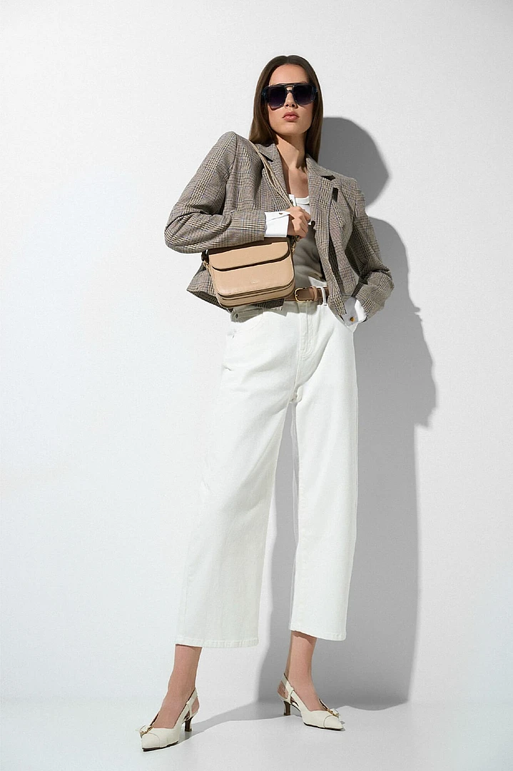 Blazer Dames Kort Ruit Stan Beige