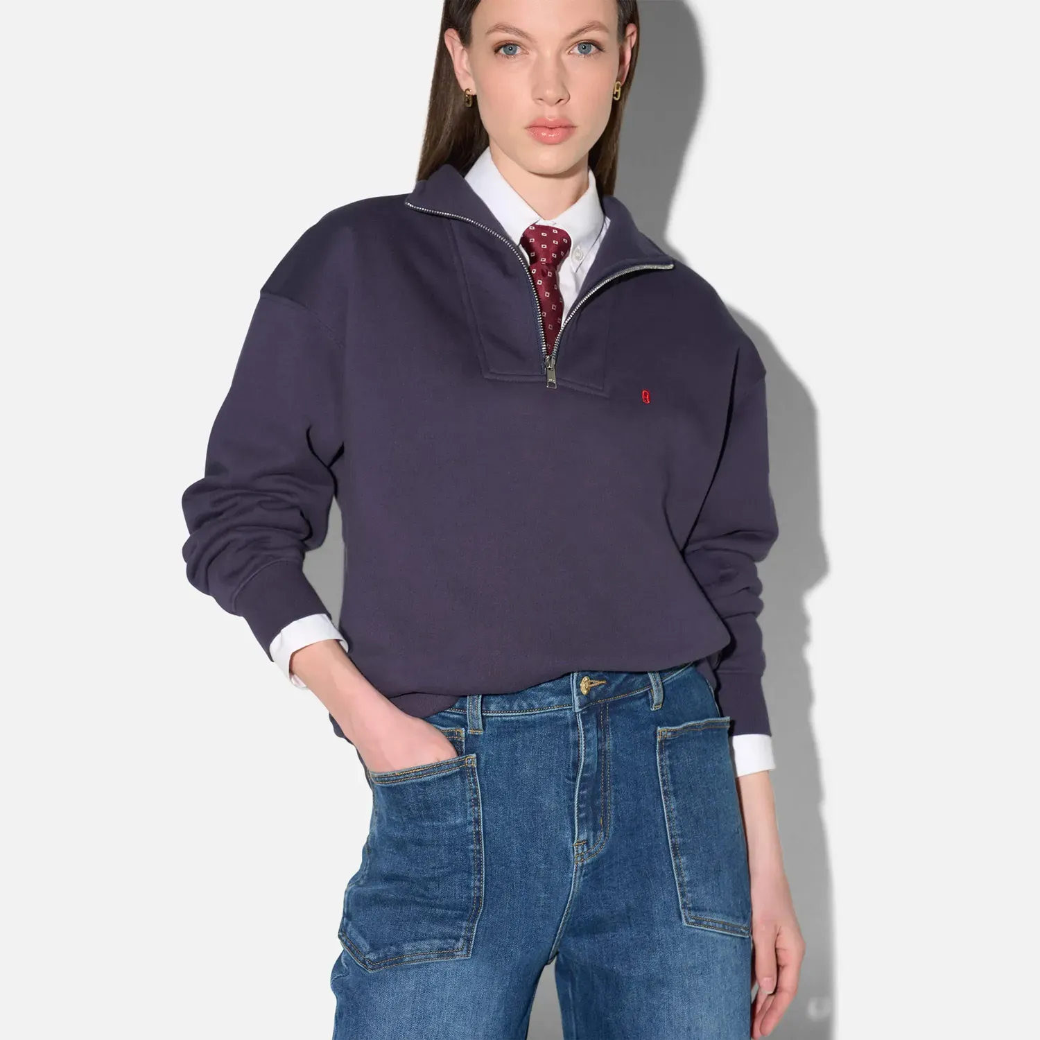 sweater dames rits katoen casper blauw