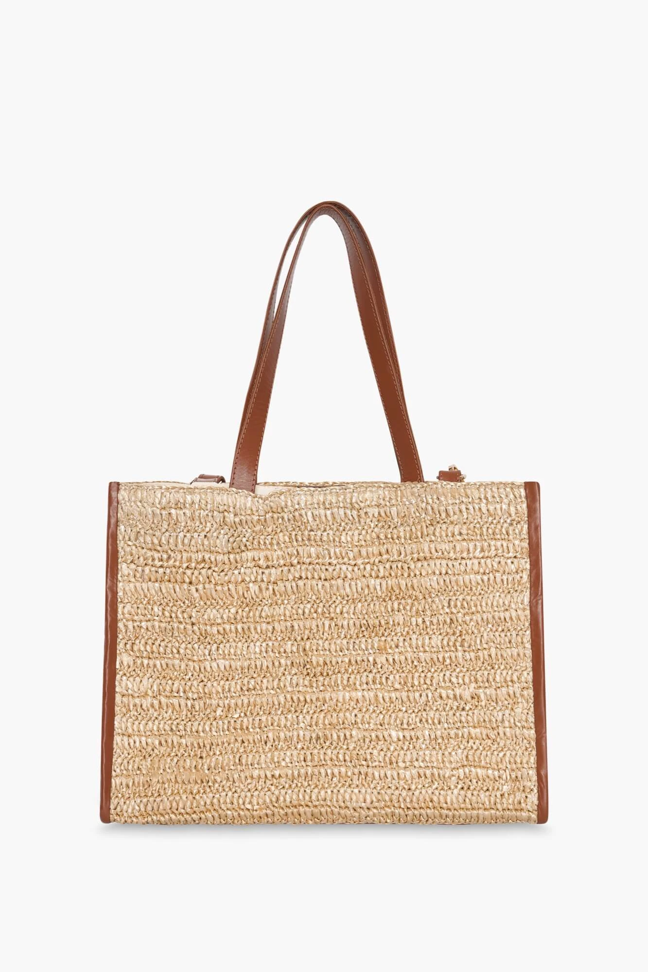 Tas Raffia Leer Leo Naturel Beige Medium